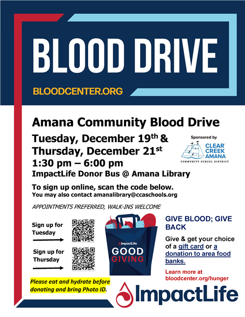Amana Blood Drive flyer